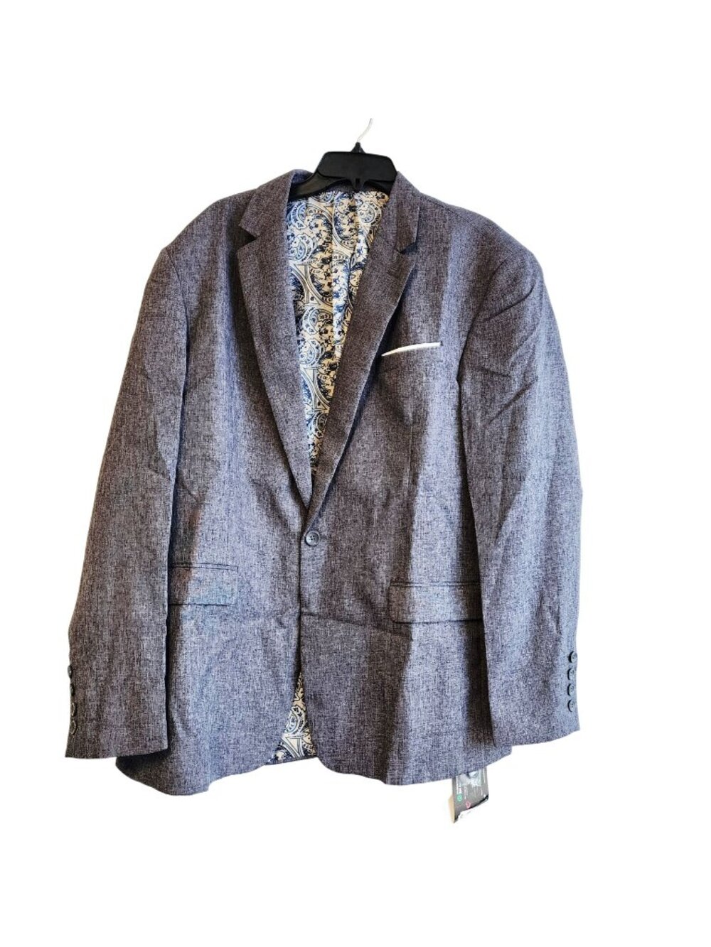 Mens Gray Blazer Jacket With Paisley Lining Size XXL Two-Button Closure